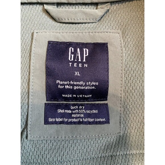 GAP Teen Windbreaker Size XL Full Zip Up Jacket Long Sleeves Green Quick Dry - Picture 7 of 9
